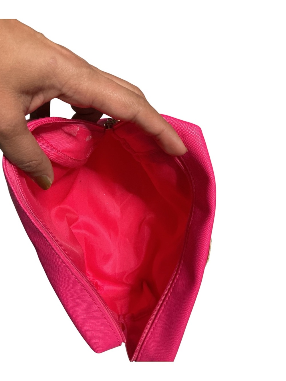 PREPPY Cosmetic Bag Hot Pink/Rose Red Smiley & Heart Appliqué Pouch Waterproof - Picture 7 of 7